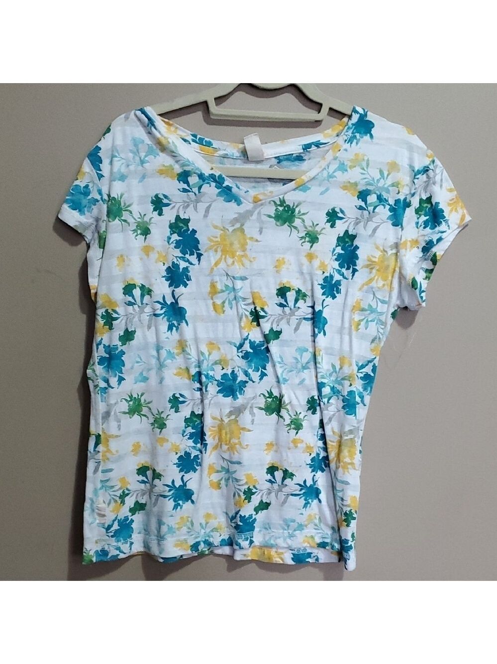 McKinley Floral Print Women's Top - White, Blue, Yellow Size Large